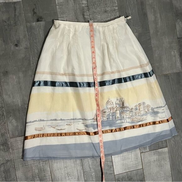 Due Per Due silk Blend Ivory Gondola Boat Print Ribbon A line Peasant Skirt 4 S - Picture 5 of 11